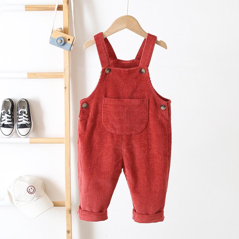 Cross2026 Kids' Corduroy Overalls - Korean Style for 0-3 Years, Versatile Spring/Autumn Wear