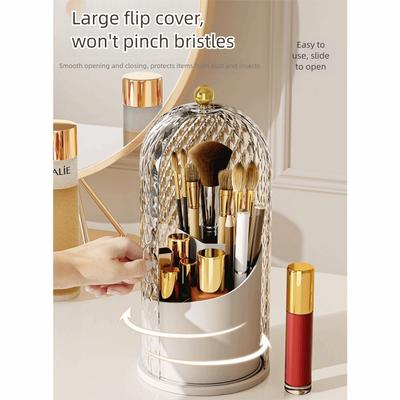 Dustproof Birdcage Makeup Brush Holder Transparent with Lid Cosmetics Storage Box Space Saving Non-slip Bottom