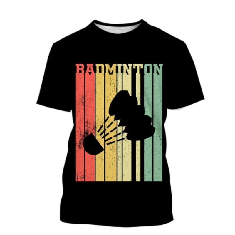 Men's 3D Printed T-Shirt Badminton Pattern Print Outdoor Fitness Breathable Quick Drying Sports Short Sleeve O-Neck Pullover Casual Top