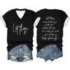 Letni top z dekoltem w serek i nadrukiem litery 3D Modne casualowe damskie T-shirty z krótkim rękawem