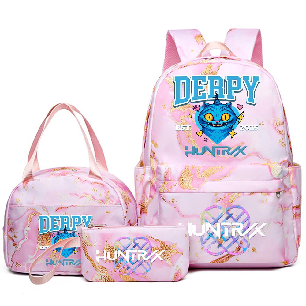 3Pcs/set Anime K-Pop Demon Hunters Printed Backpack Handbag Pencil Case for Teenager Student Bookbag Schoolbag Women Large Capacity Waterproof Bag