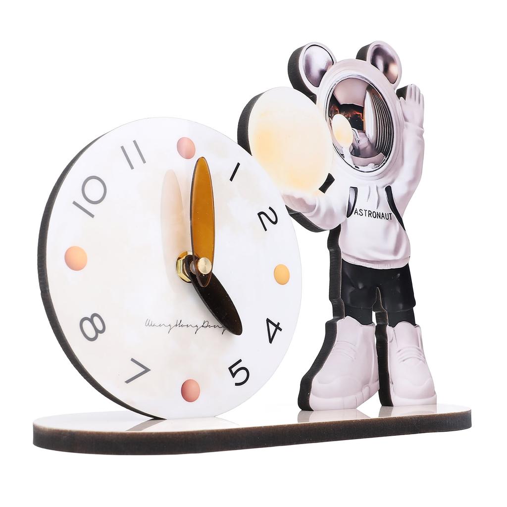 Space Man Desk Clock Decorative Cartoon Desktop Ornament Quiet Clock for Bedroom Study Office