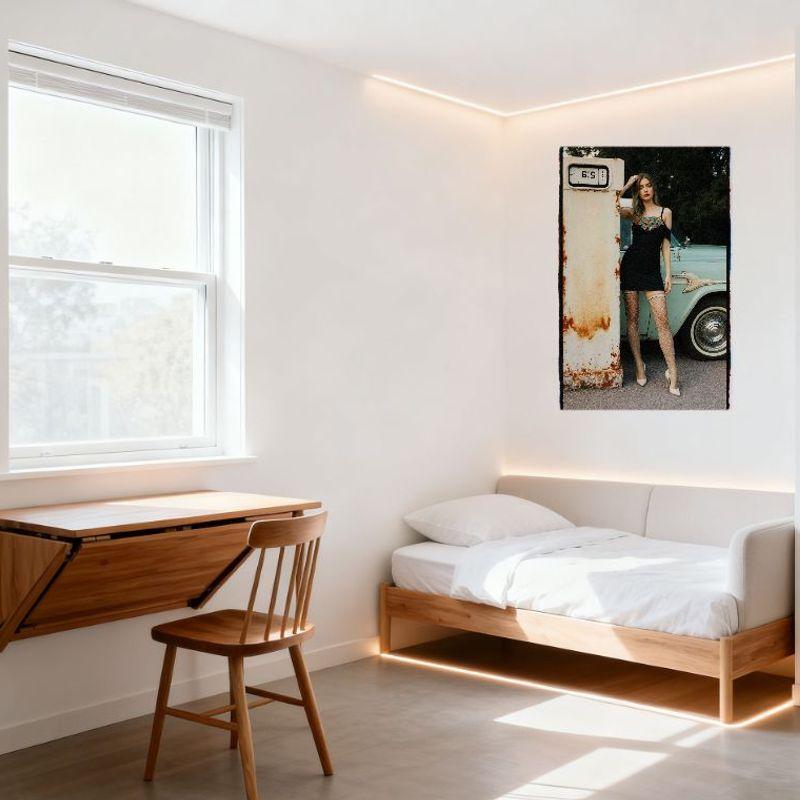 Sexy Woman Vintage Car Gas Pump Retro Tin Sign, Rustic Nostalgic Metal Poster for Bar Pub Home Wall Decor, 8x12 Inch Aged Art Ti