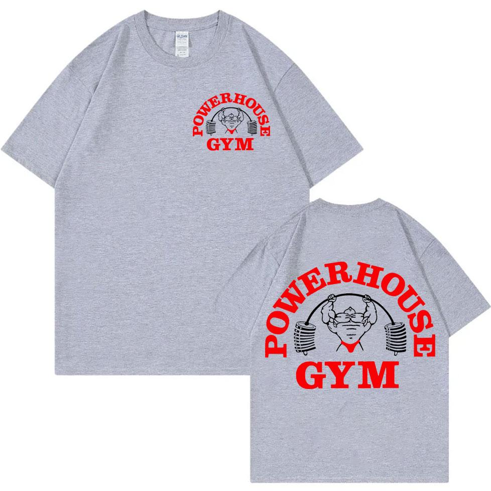 Powerhouse Gym Double Sided Print Tshirt High Street Fashion Trend Short Sleeve T Shirts Men Women Casual Loose Cotton Tshirts