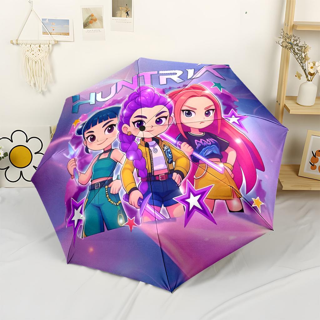 Demon Hunter Girls Performance Compact Travel Automatic Umbrella Compact 8-Rib Lightweight Foldable Design for Outdoor Daily Use Elegant Umbrella