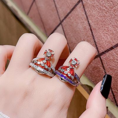 Saturn Color Drop Oil Diamond Ring Cold Wind Niche Design Light Luxury High-End Jewelry
