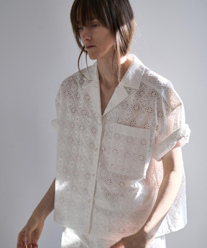 GRIDAJ Cotton Eyelet Tailored Shirt_White