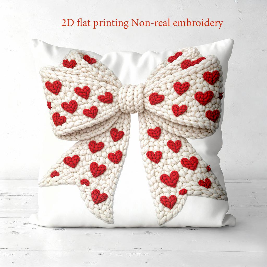 1 Pieces Heart-Shaped Bow 2D Printed Cushion Pillow Polyester Pillowcase, Sofa Decorative Cushion Cov Headboard Pillow