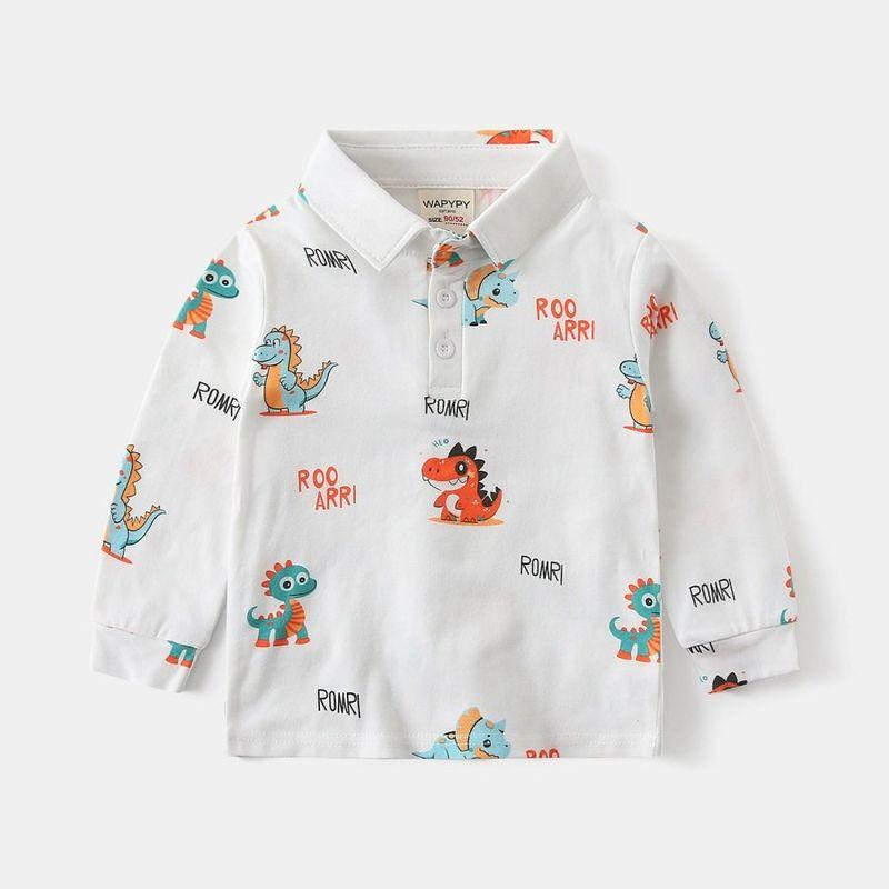 Boys' Long-Sleeved T-Shirt, Spring and Autum Kidsren's Clothing, Kidsren's All-Over Printed Dinosaur Polo Shirt, Baby Lapel Cartoon Top
