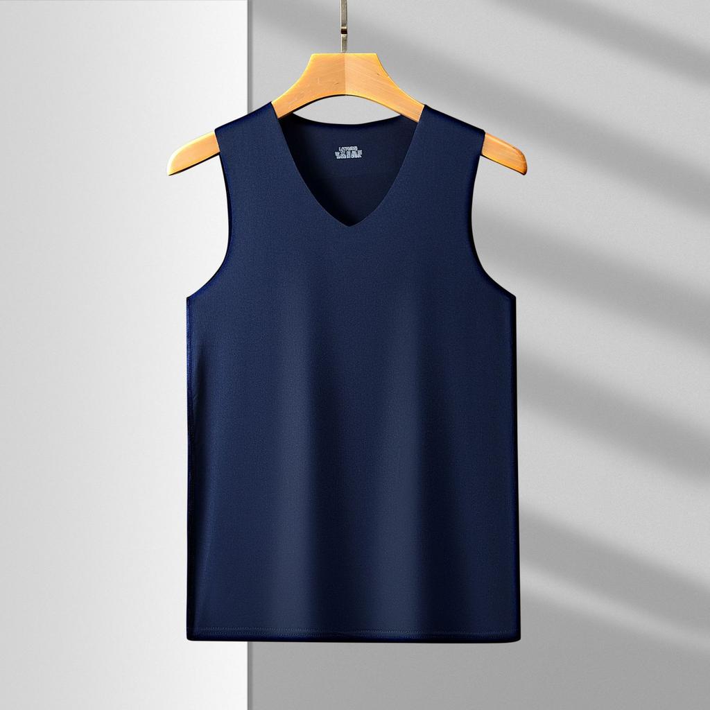 Men's seamless vest sleeveless version V-neck ice silk tight sports hurdles super elastic summer slim fit handsome