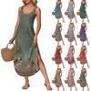 Women's Summer Long Dress, Sleeveless with Side Slits, Long Retro Printed Camisole Dress