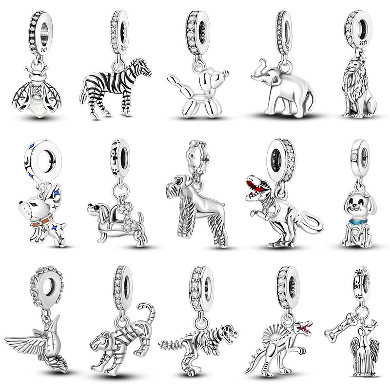 New Copper Fashion Dinosaurs Cats Dog Lions Animal Charms Beads Fit Pan Original Bracelet Diy Birthday Jewelry For Women