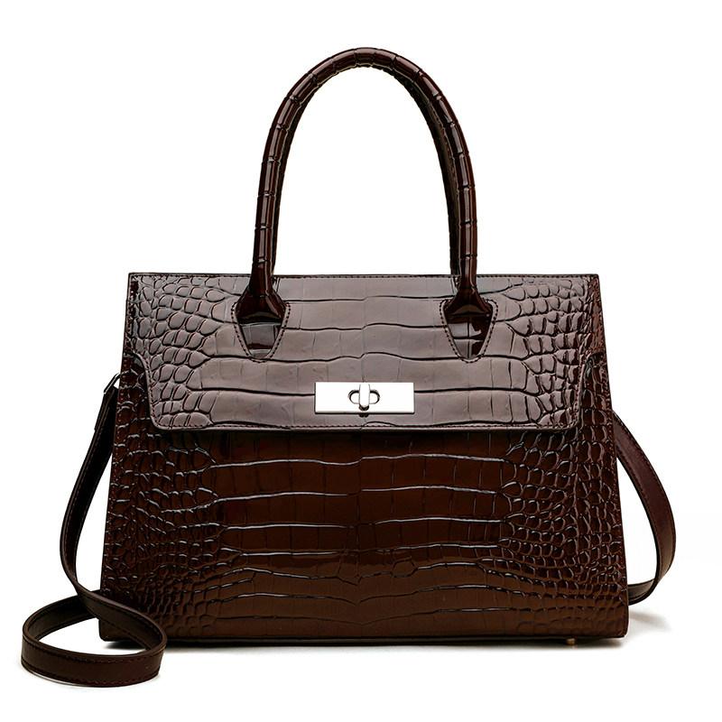 Elegant Coffee Croco-Embossed Cowhide Tote Bag – Stylish & Practical for Travel