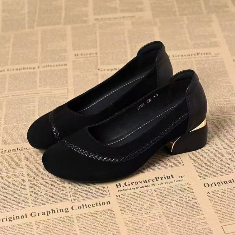 

Ретро супер мягкая кожа толстый каблук туфли женские весна и осень мягкая кожа низкий каблук легкий вырез одинарные туфли круглый носок туфли бини 40 чёрный