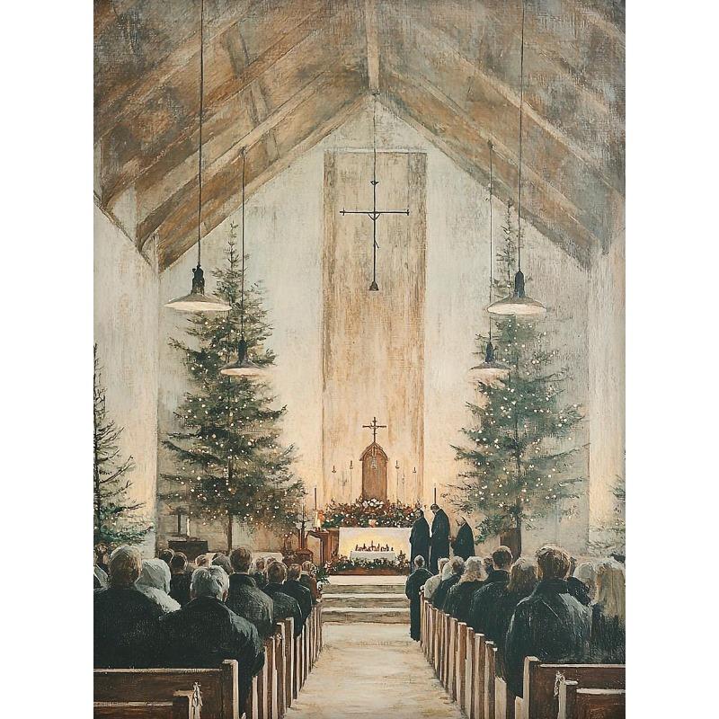 Christmas Holiday Horse Bunny Winter Landscape Church Barn Poster and Prints Painting Wall Pictures for Living Room Home Decor