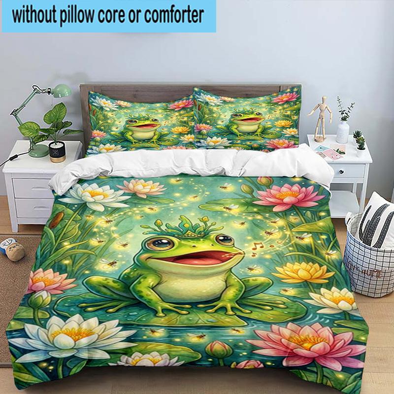 Frog In Top Hat Serenade 3pcs Bedding,Including 1pc Duvet Cover And 2pcs Pillowcases Perfect for Christmas,Ideal for Bedroom, Dormitory
