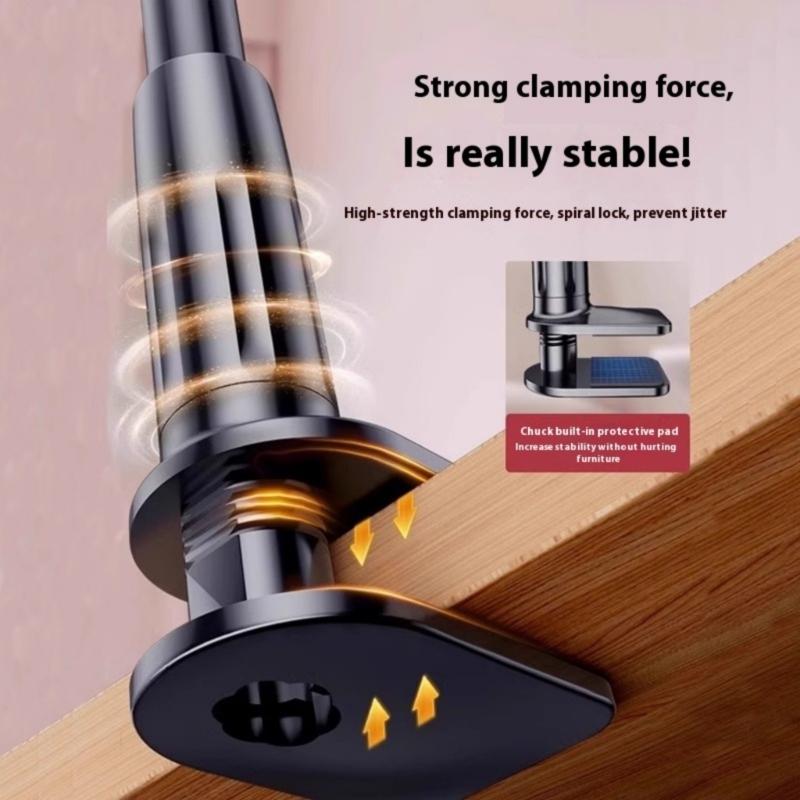 Flexible Bedside Phone Mount Clamp with Bendable Arm 360 Rotatable Metal Tube Phone Stand Upgrades for Lazy Watching