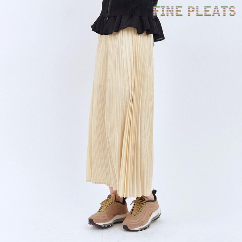 Fine Pleats Twist Panel Long Skirt Light Beige FREE