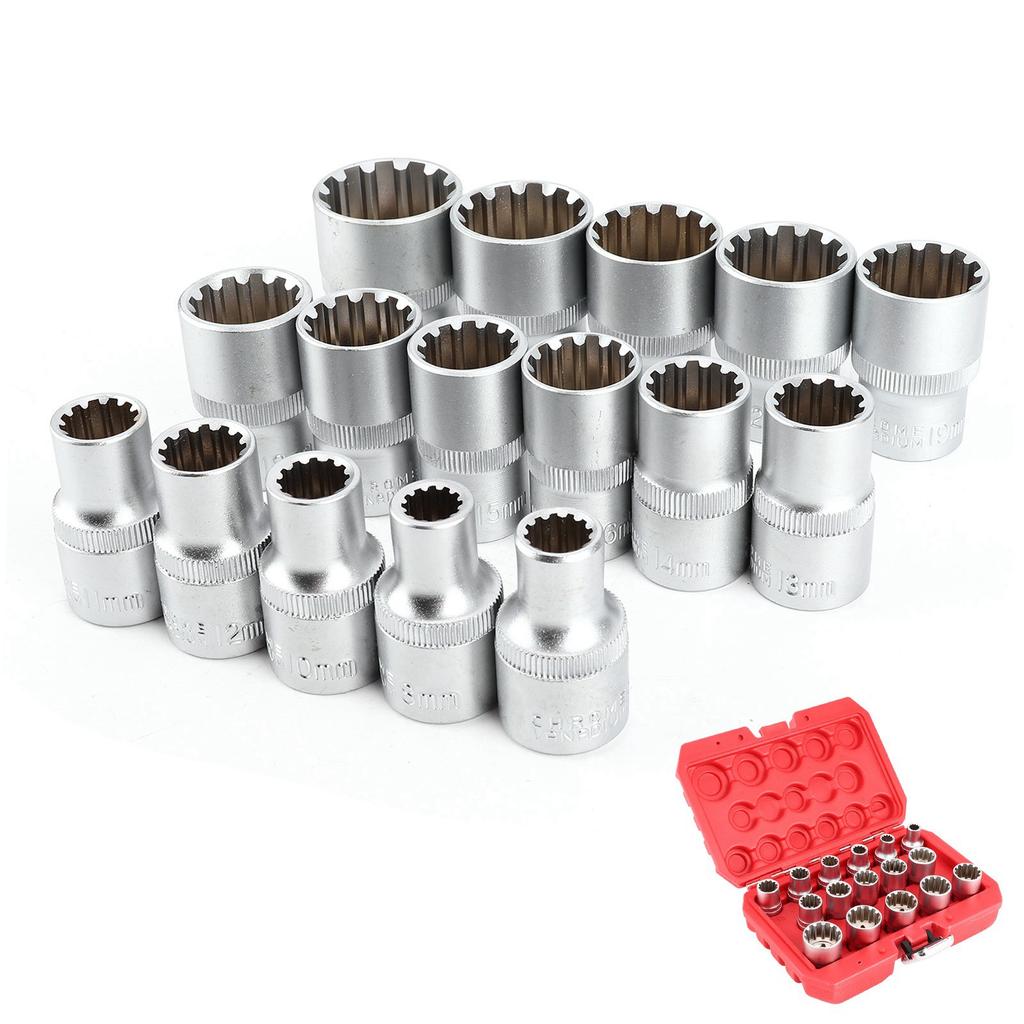16pcs 12in DR. SAEMETRIC Spline Socket Set Mirror Nickel Finish 12?Corner Universal