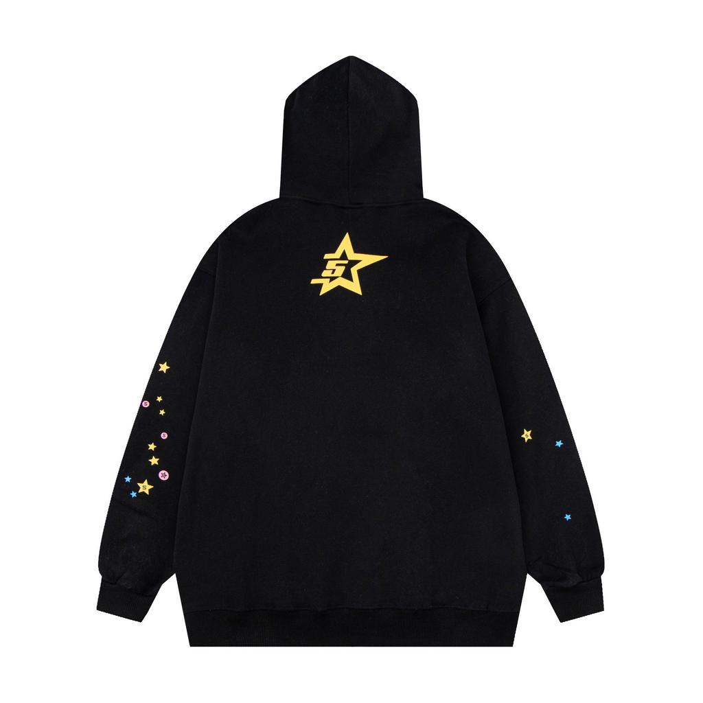 Trendy Sp5der 555 Men's Velvet Hoodie - European/American Style & Foam Print for Autumn/Winter