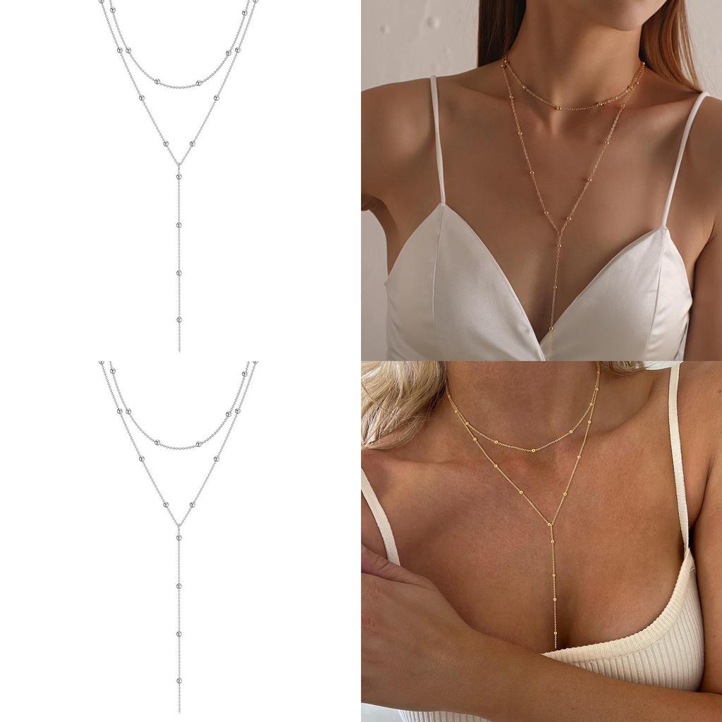 Minimalist Simple Alloy Long Chain Necklace With Tassel For Casual Office Wear