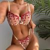 Ladies Sexy Solid Color Lace Sling Bra Lace-Up Panties Two-piece Split Sexy Suit With Steel Ring