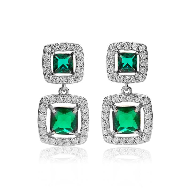 

HECHENG,Fashion Cubic Zirconia Square Stud Earrings for Women Brass Shinny Statement Party Zircon Wholesale зелений/мідний