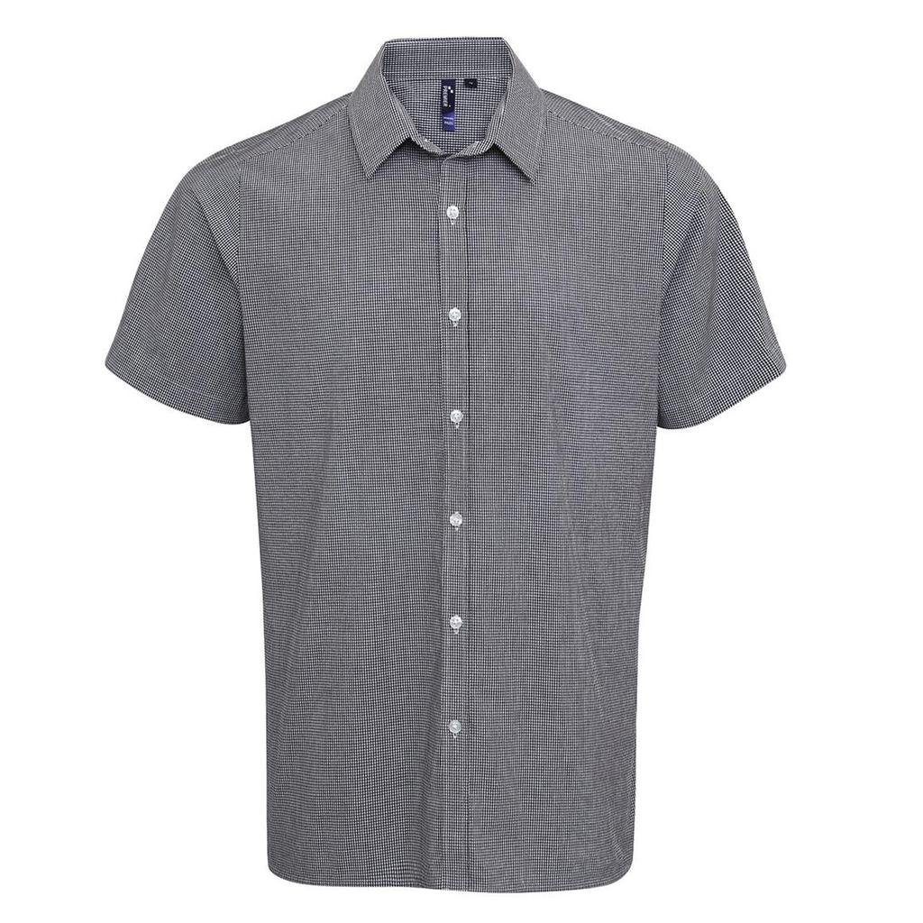 Premier Mens Micro Gingham Check Cotton Short-Sleeved Shirt