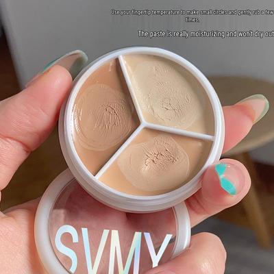 Waterproof 3-Color Concealer Cream: Hides Spots, Acne, Dark Circles; Brightens Under Eyes; No Creasing or Transfer; Contouring Foundation.