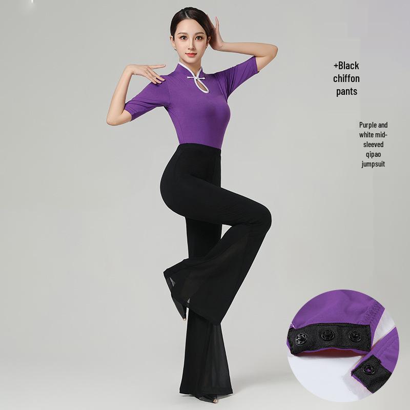 Women's Elegant Bell Sleeve Dancewear Set for Classical Dance, Etiquette, and Fashion Shows