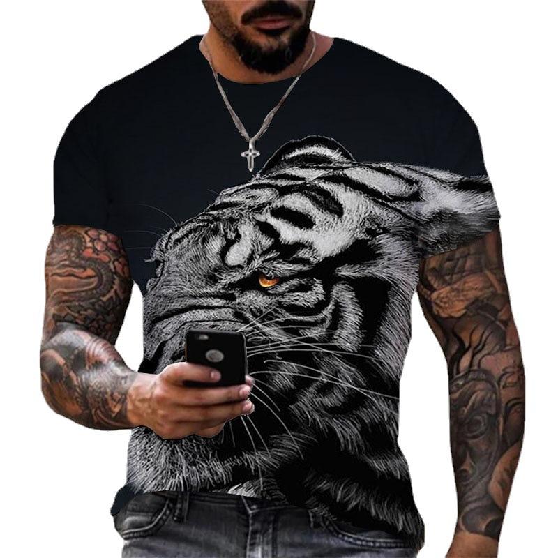 Men's T Shirt 3D Digital tiger Print Short Sleeve T-Shirts Comfy Casual Elastic Crew Neck Men Outdoor Activities Top