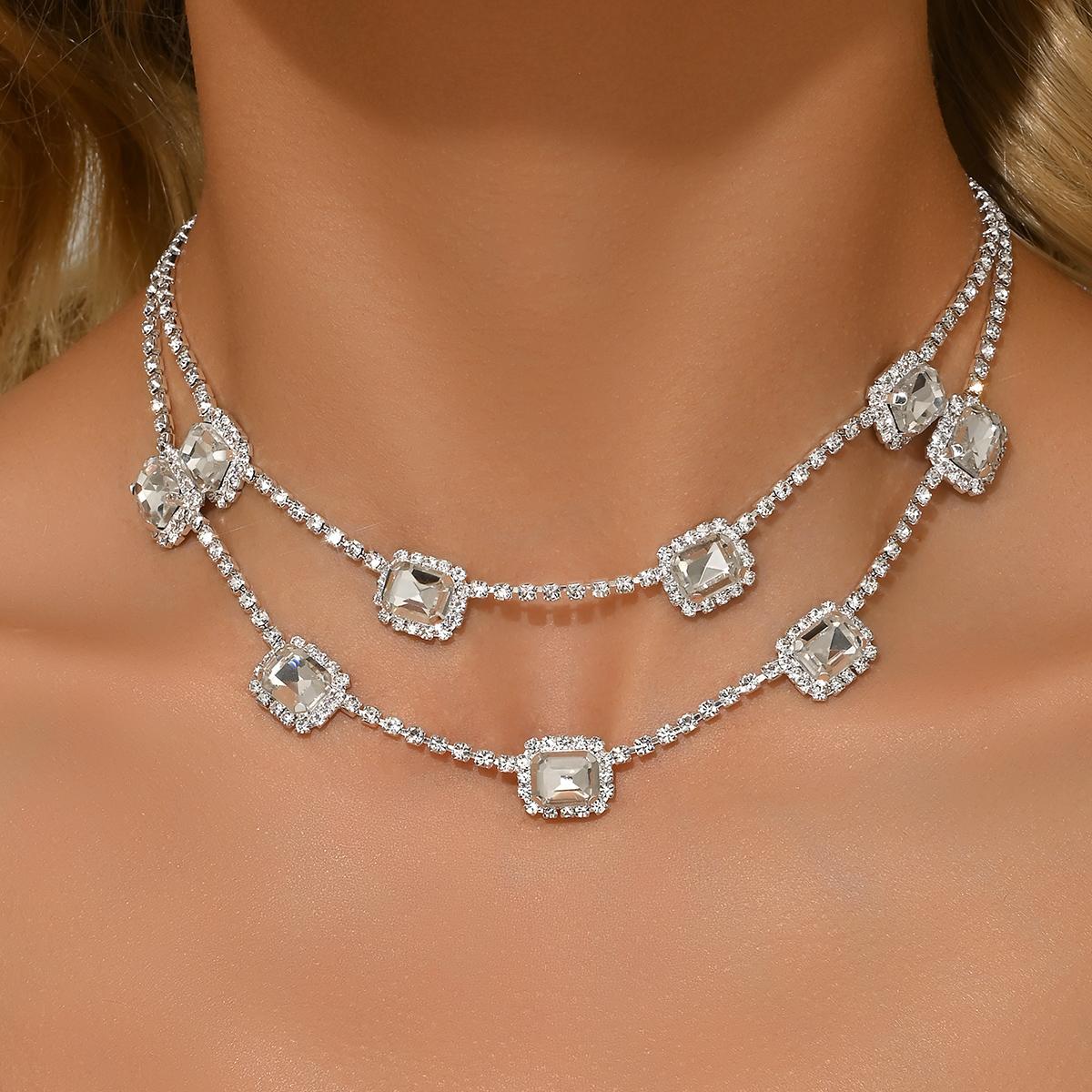 

1PC Women s Fashion Geometric Double layer Necklace Zircon Suitable for Date, Party, Festival Gifts-2169