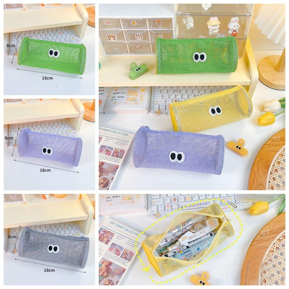 

Multifunctional Mesh Pencil Bag Desktop Organizer Big Eyes Pencil Bag Simple Student