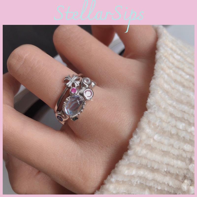 Colorful Zircon Opal Ring For Women Adjustable Open Design With Chic Geometric Style