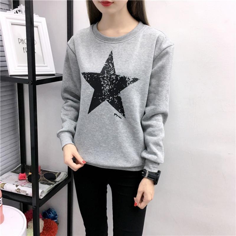 Women's Printed Loose Oversized Fleece Long Sleeved Sweatshirt