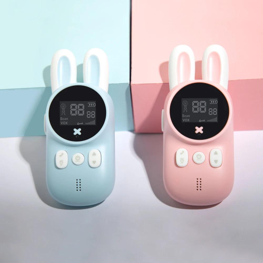 2PCS Kids Walkie Talkie Mini Phone Call Cartoon Children Talkie Walkie Toys 3KM Range UHF Interphone Radio Boys Girls Gifts