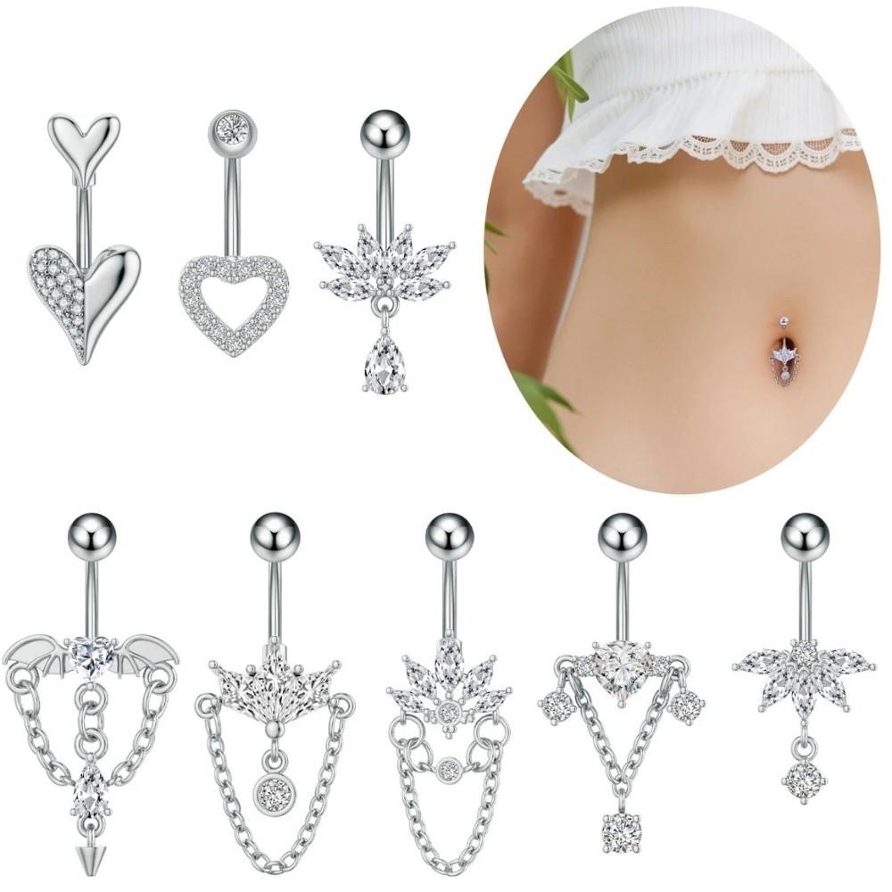 Elegant Gem Navel Piercing Copper Shiny Body Jewelry Crystal Ball Belly Button Rings  Accessories