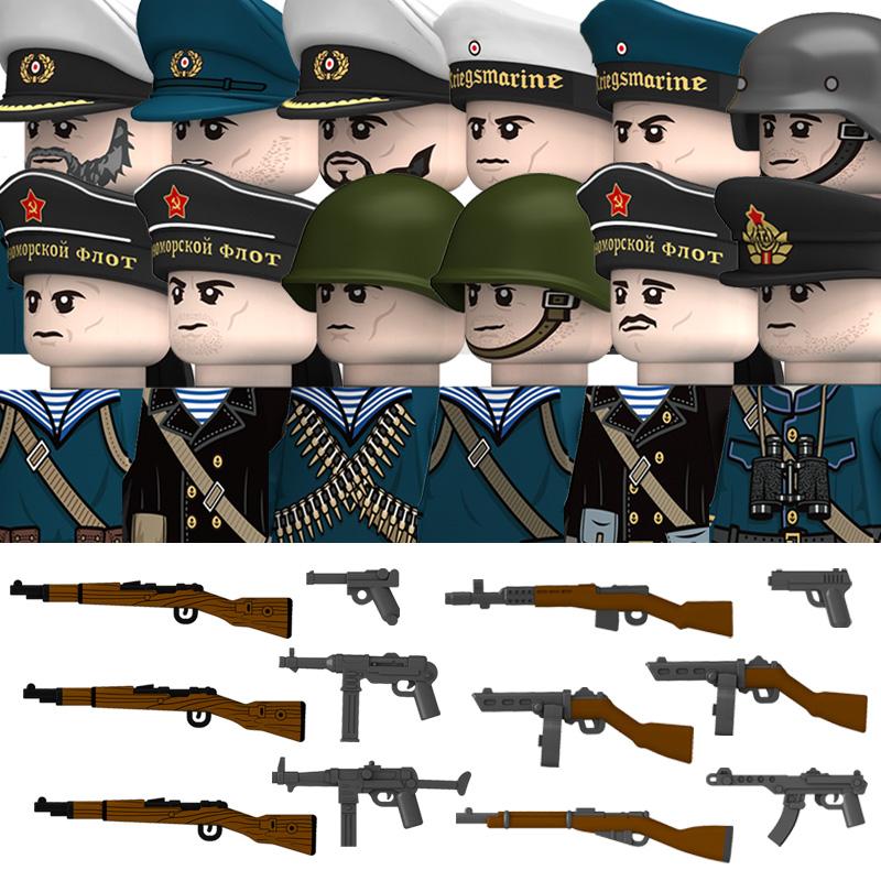 Militär WW2 Deutsche Marine Figuren Bausteine Marine Matrosen Soldaten U-Boot Kommandant Krieger Waffen Teile Steine Spielzeug Kinder