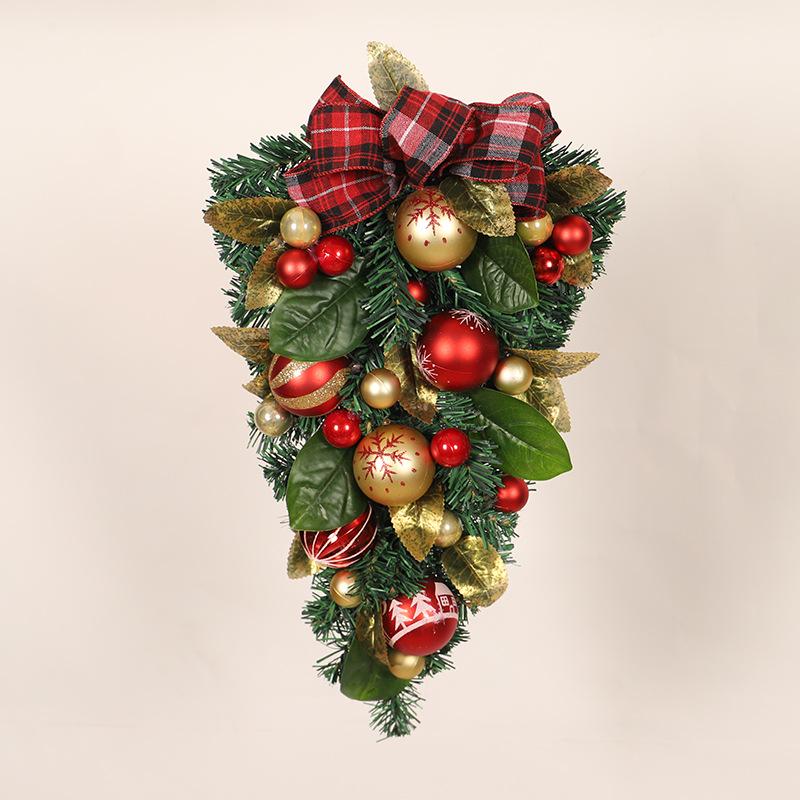 Yu Hong Christmas Hanging Tree Decor with Plaid Knot & Magnolia Leaves
