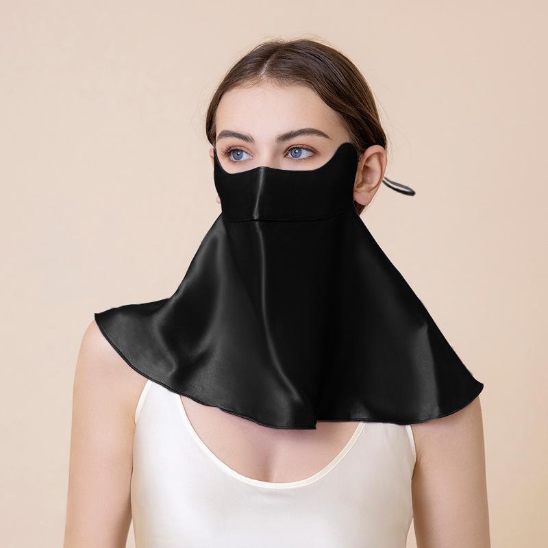 Summer silk sunscreen full face neck protection UV protection riding driving face mask mulberry silk mask veil прохладный черный