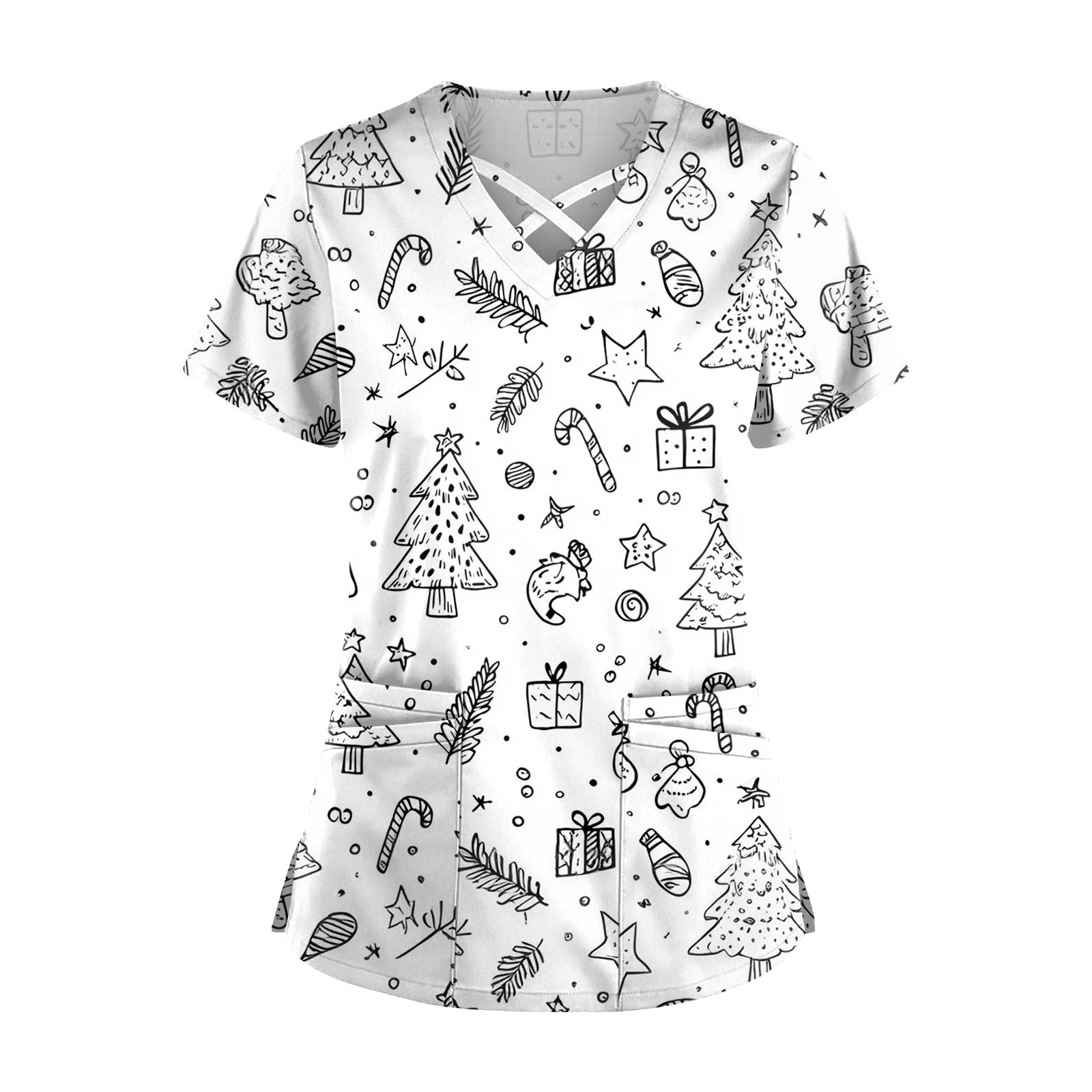 

Женский топ с коротким рукавом, ступенчатым V-образным вырезом, принтом и карманом, быстросохнущий L