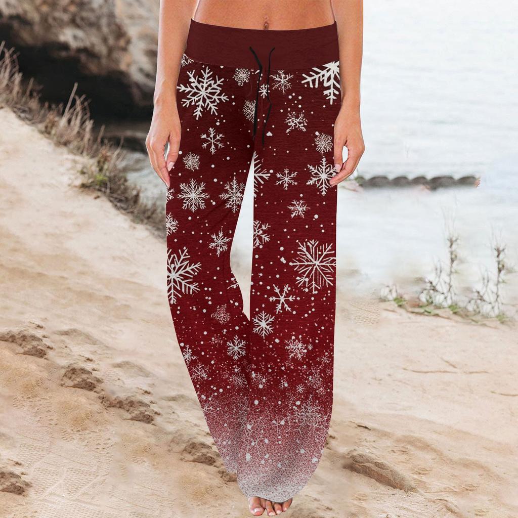 Women's Comfortable Pajama Pants Pants Christmas Print Drawstring Wide Leg Pants