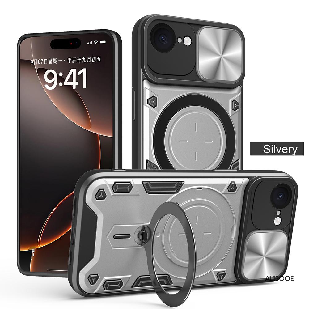 

Magnetic Ring Stand Case for iPhone 16E 16 Pro Max Cover Armor Slide Camera Protection Capa for iPhone 15 14 Plus 13 Pro Funda for iPhone 14 срібний