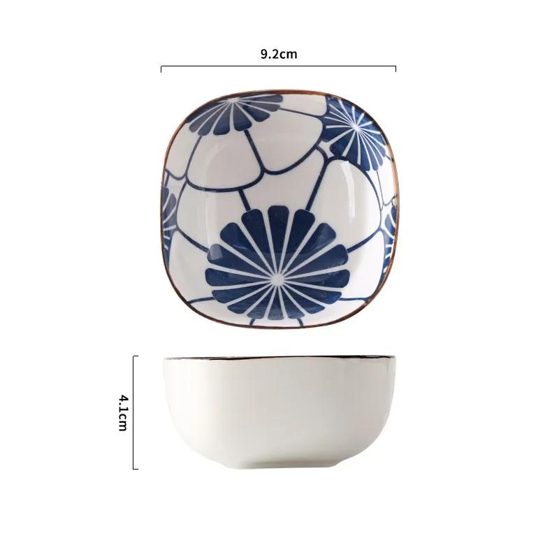 Japanese Square Dip Bowl Ceramic Household Printing Soy Sushi Sauce Plate Snacks Fruit Plate Cheese Dipping Sauce Dish Tableware