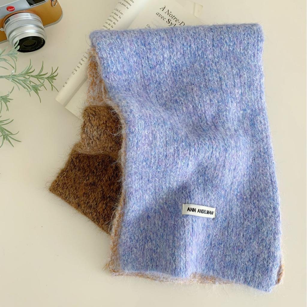 Korean version ins advanced sense color matching knitted scarf women's autumn and winter new soft waxy warm versatile couple scarf