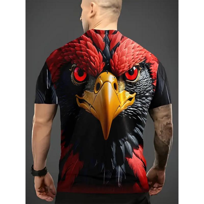 Men's 3D Rooster Printed T-shirt Humorous Digital Printed Short Sleeved T-shirt Breathable Polyester Round Neck Casual