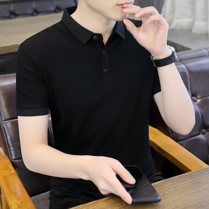 Men Solid Short Sleeve Lapel Collar Casual Polo Shirt S