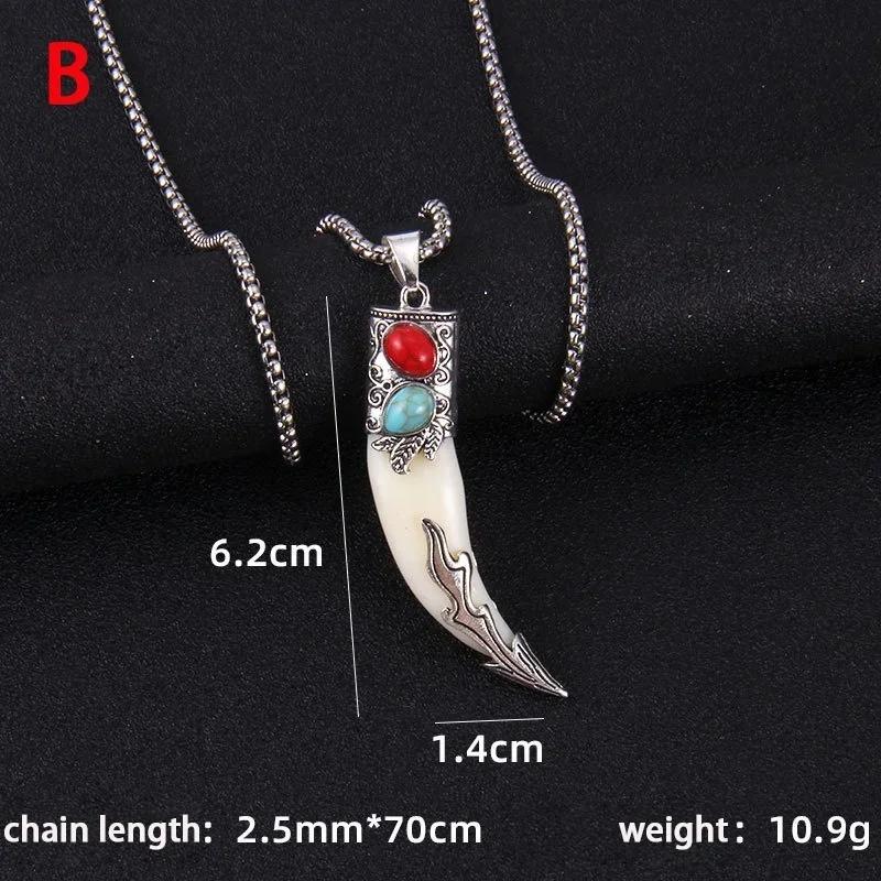 Vintage Creative Gifts Wolf Pendant Titanium Steel Necklace Teeth Set True Tibetan Mastiff Teeth Trendy Personality Jewelry