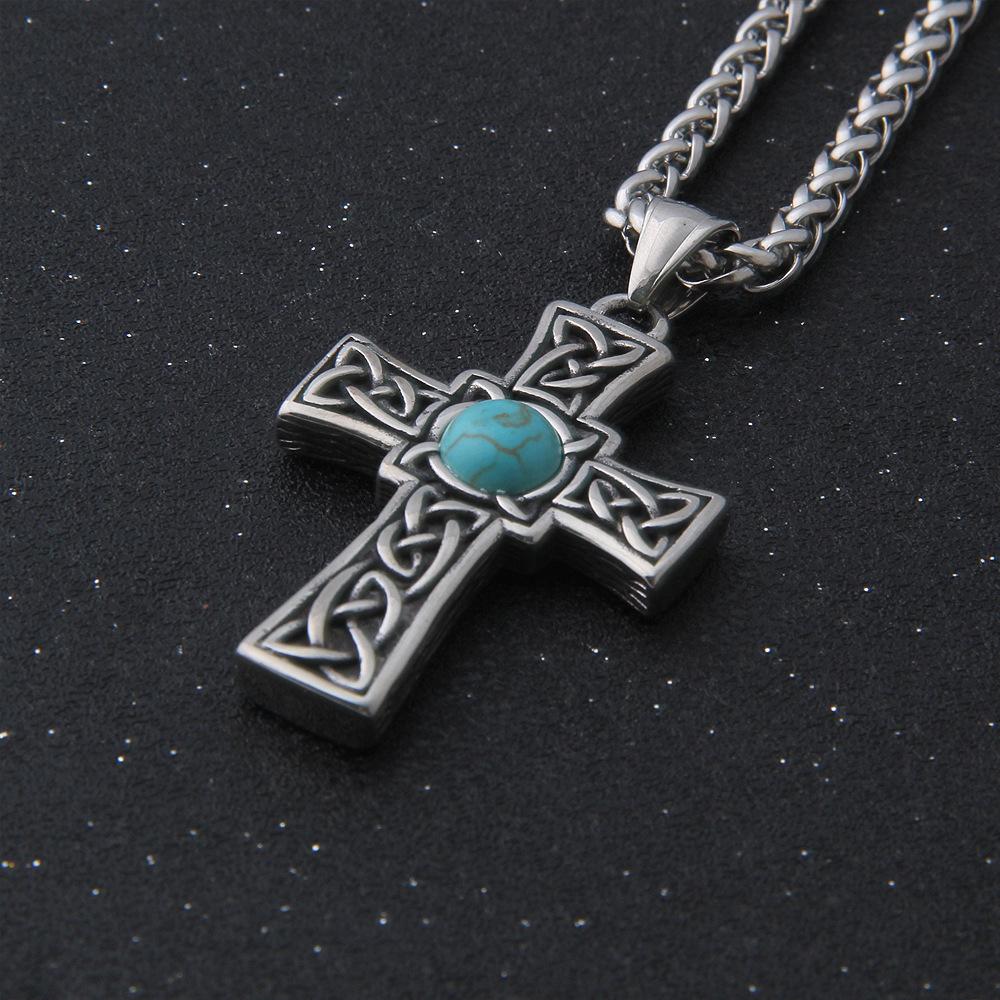 Stainless Steel Turquoise Celtic Cross Pendant Necklace Womens Turquoise Celtic Cross Pendant Necklace for Men