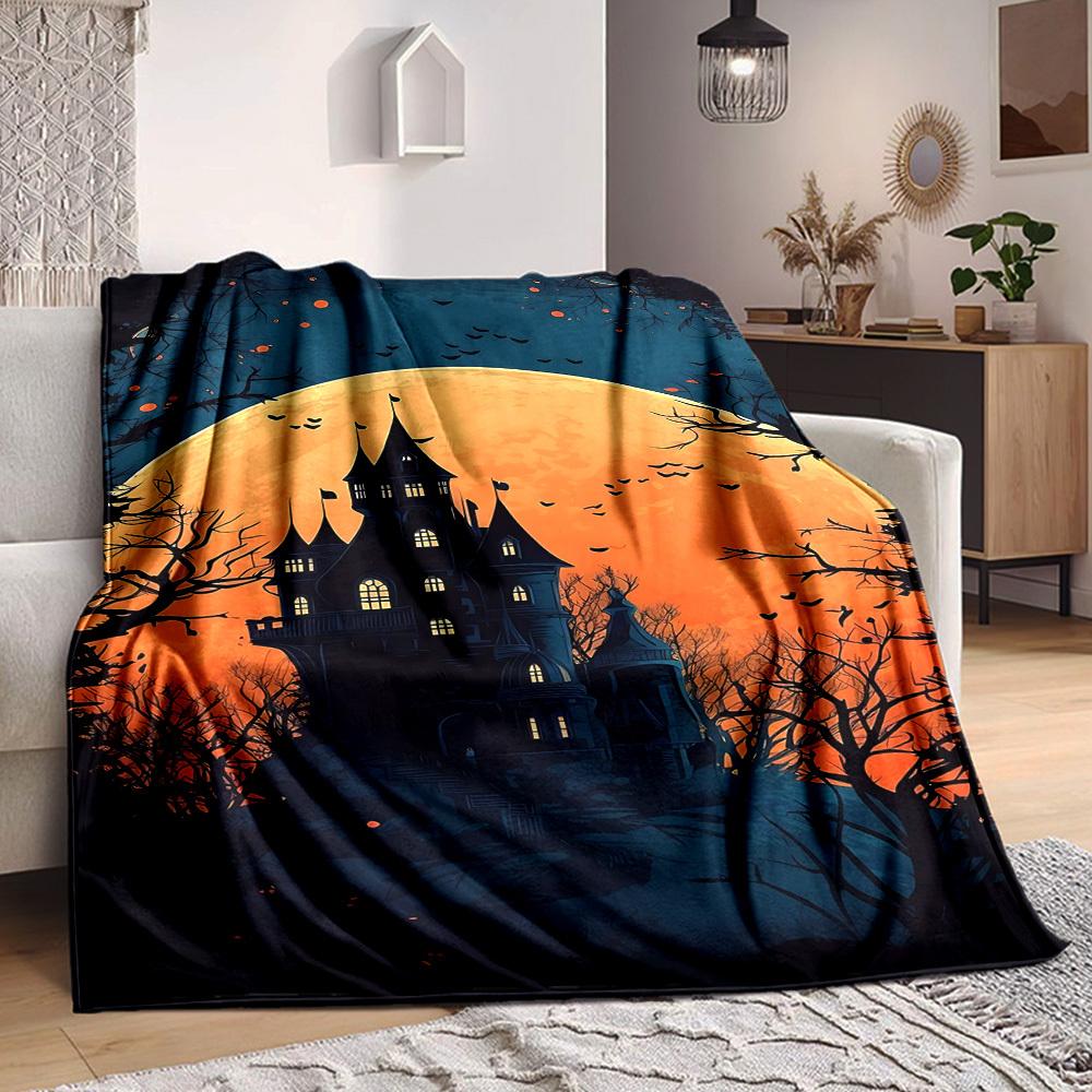

1pc Halloween Castle Moon Blanket, Lightweight Flannel Throw Blanket For Sofa, Bed, Travel, Camping, Living Room, Office, Couch, Chair, And Bed 80cmx120cm